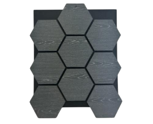 Pack Of x4 Wooden Acoustic Wall Hexagon Panels 700mm x 570mm Dark Grey
